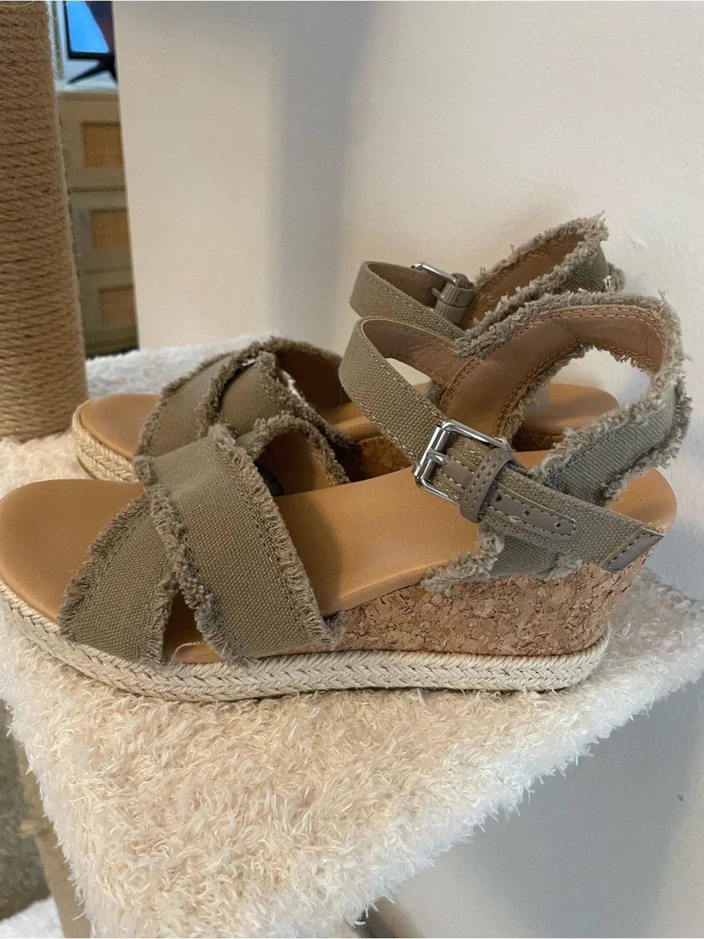 Dolce Vita Taupe Frayed Espadrille Platform Sandals